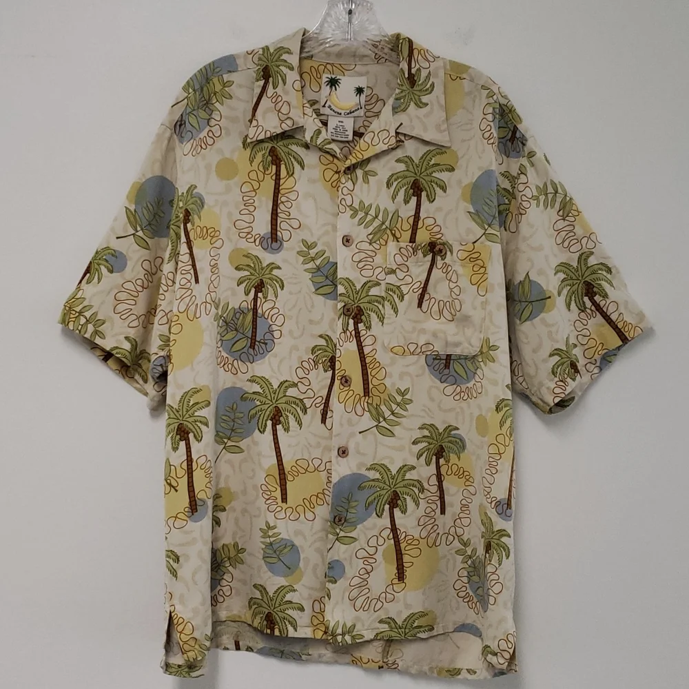 Banana Cabana 100% silk‎ button front shirt size large